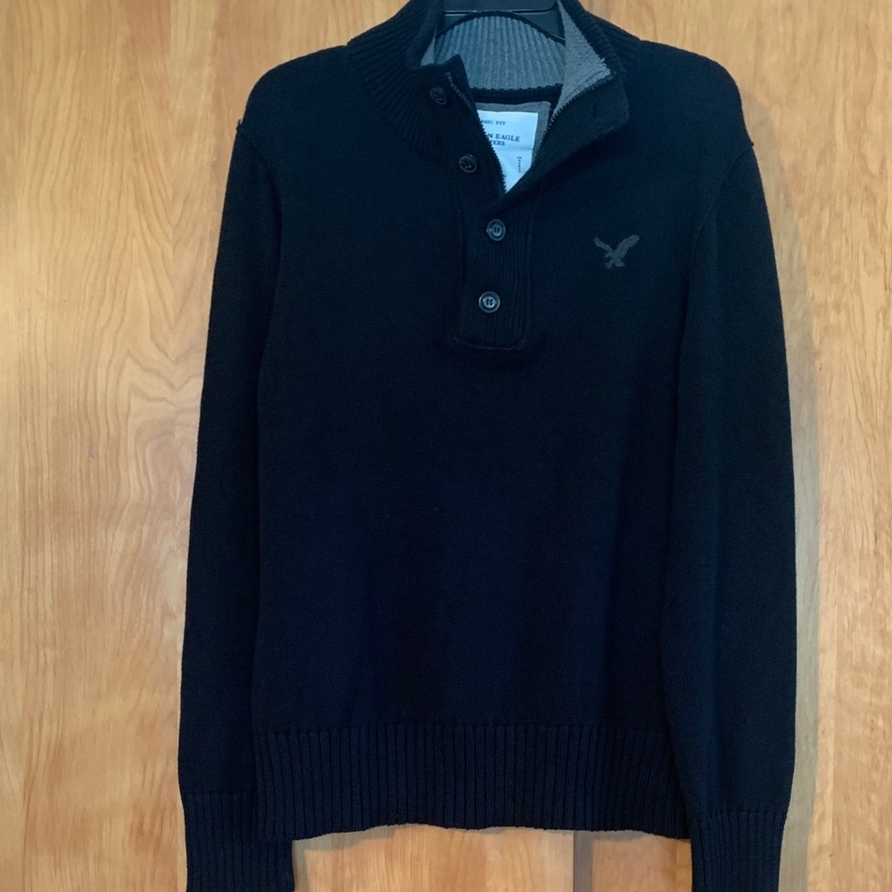 American Eagle Y2K 100% Cotton Classic Black 1/4 Sweater sz M